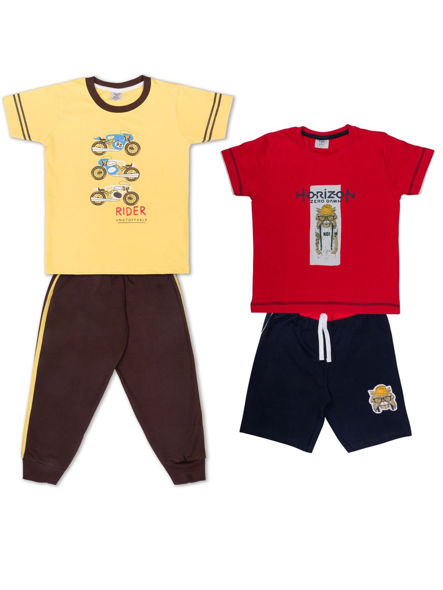 Todd N Teen Kids Yellow & Red Printed T-Shirts with Bottom (Pack Of 2)