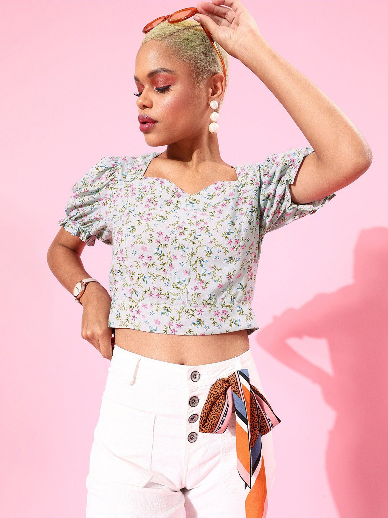 Marie Claire Grey Floral Print Top