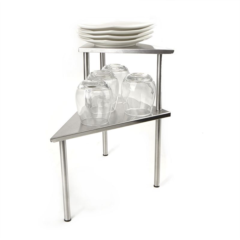 Mind Reader 2 Tier All Purpose Metal Kitchen Corner Rack, Silver