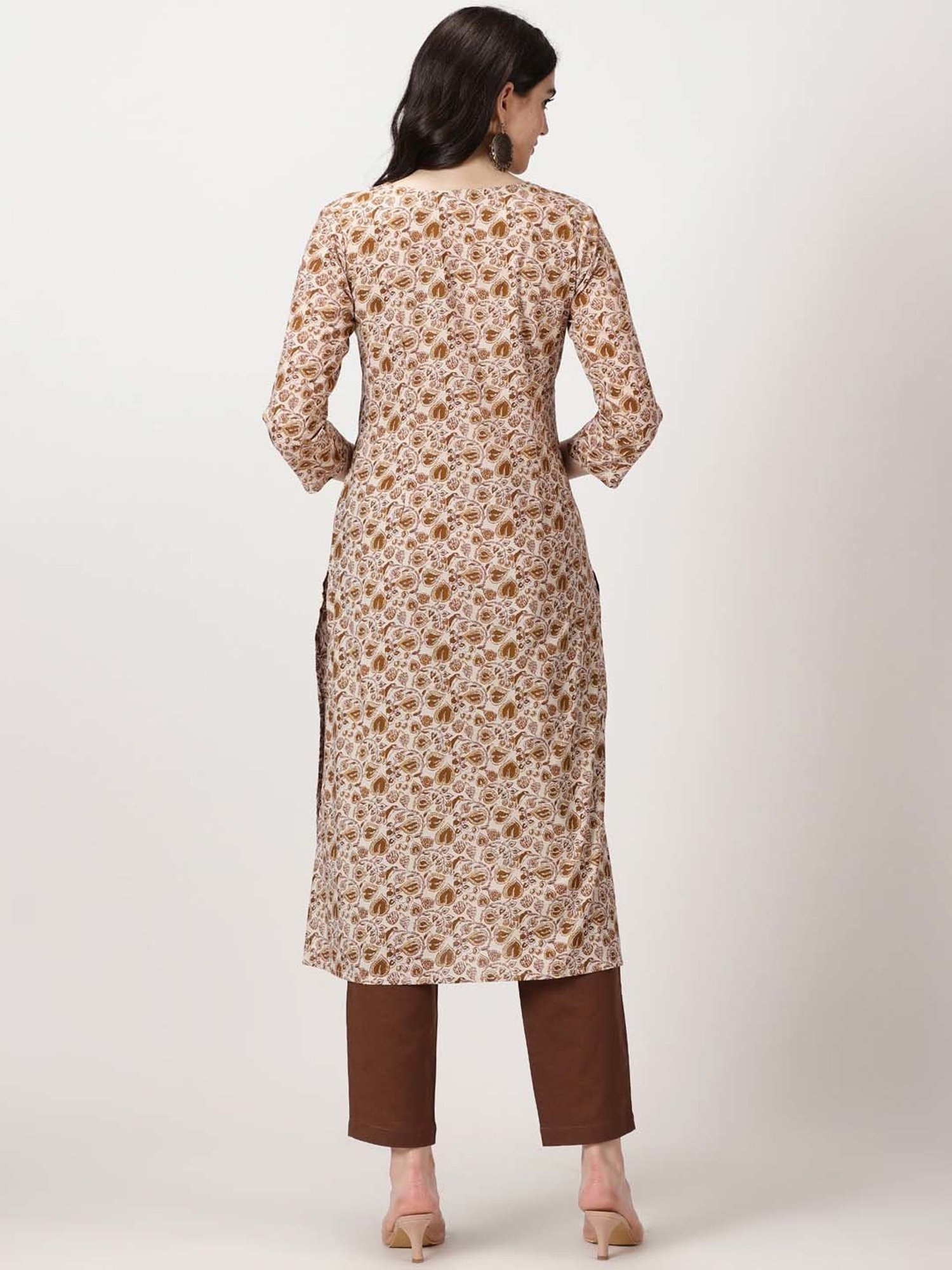 Saffron Threads Beige Printed Straight Kurta