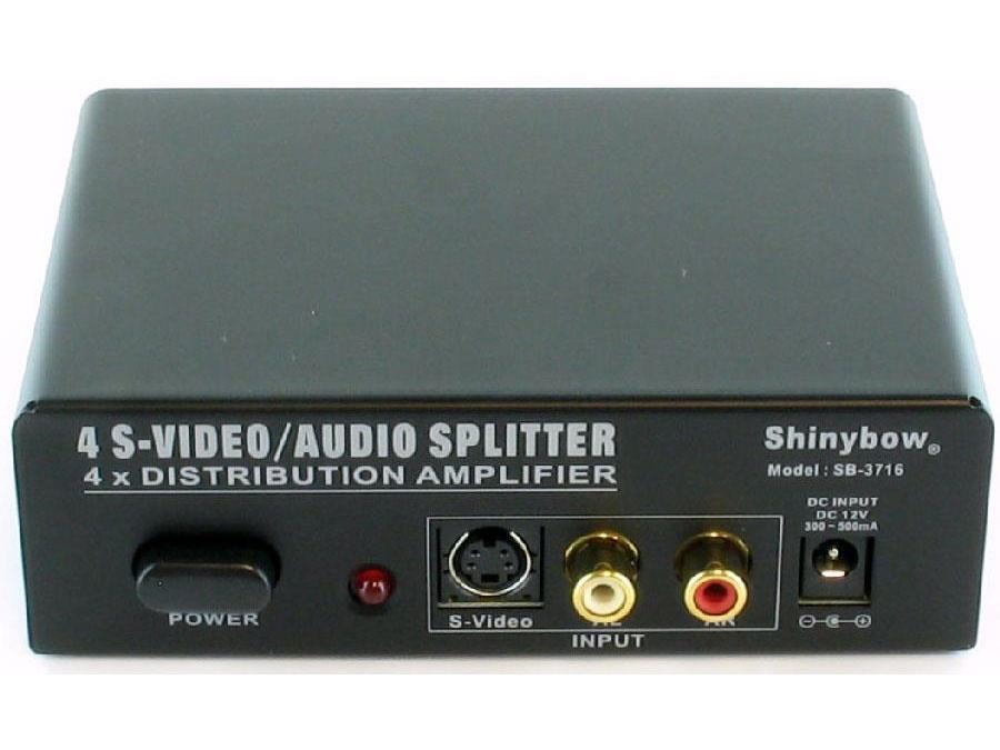 Shinybow 1x4 (1:4) 4-Way S-Video + Stereo Analog R/L Audio Splitter Distribution Amplifier SB-3716 by Shinybow