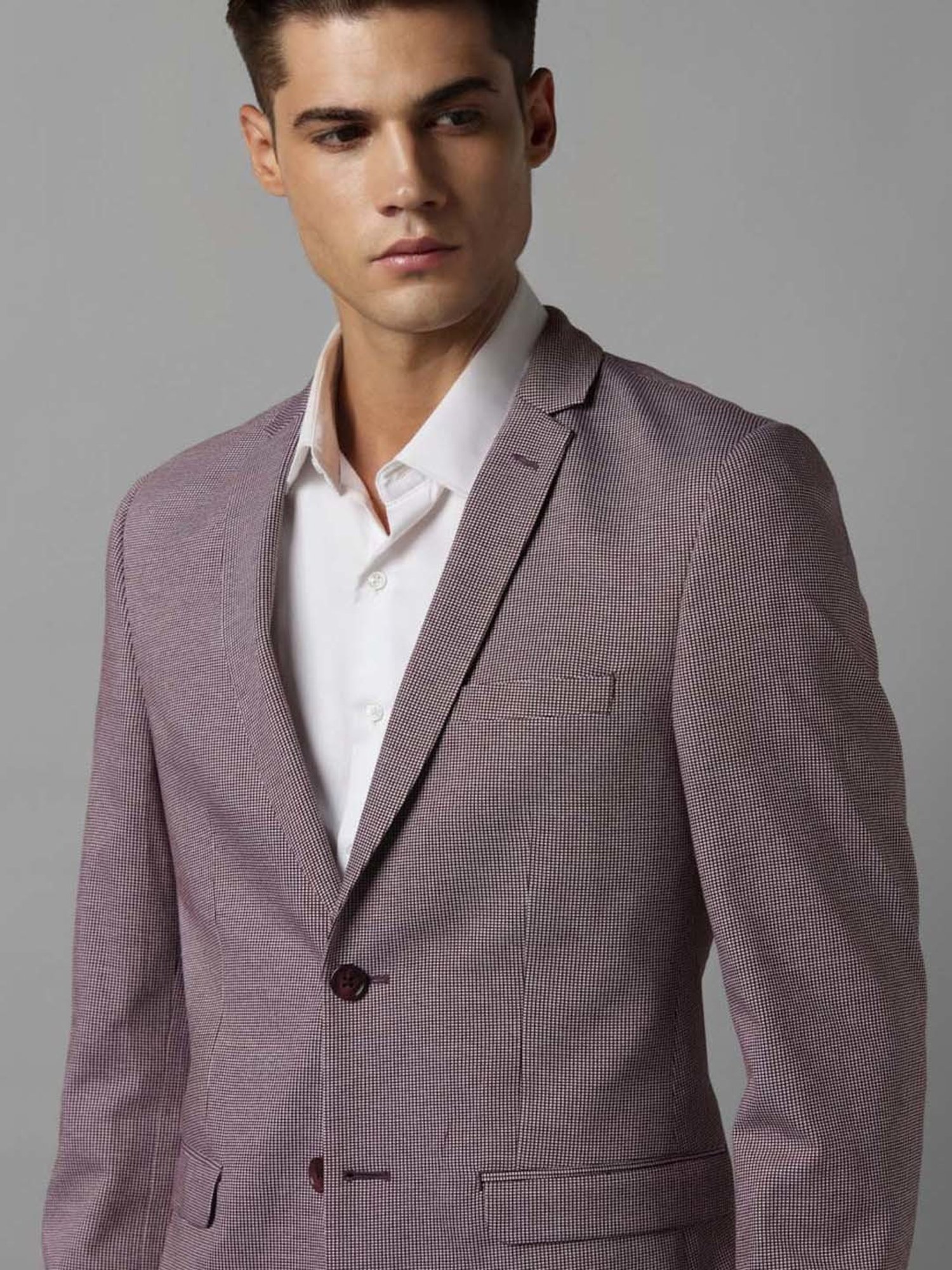Louis Philippe Purple Cotton Slim Fit Texture Blazer