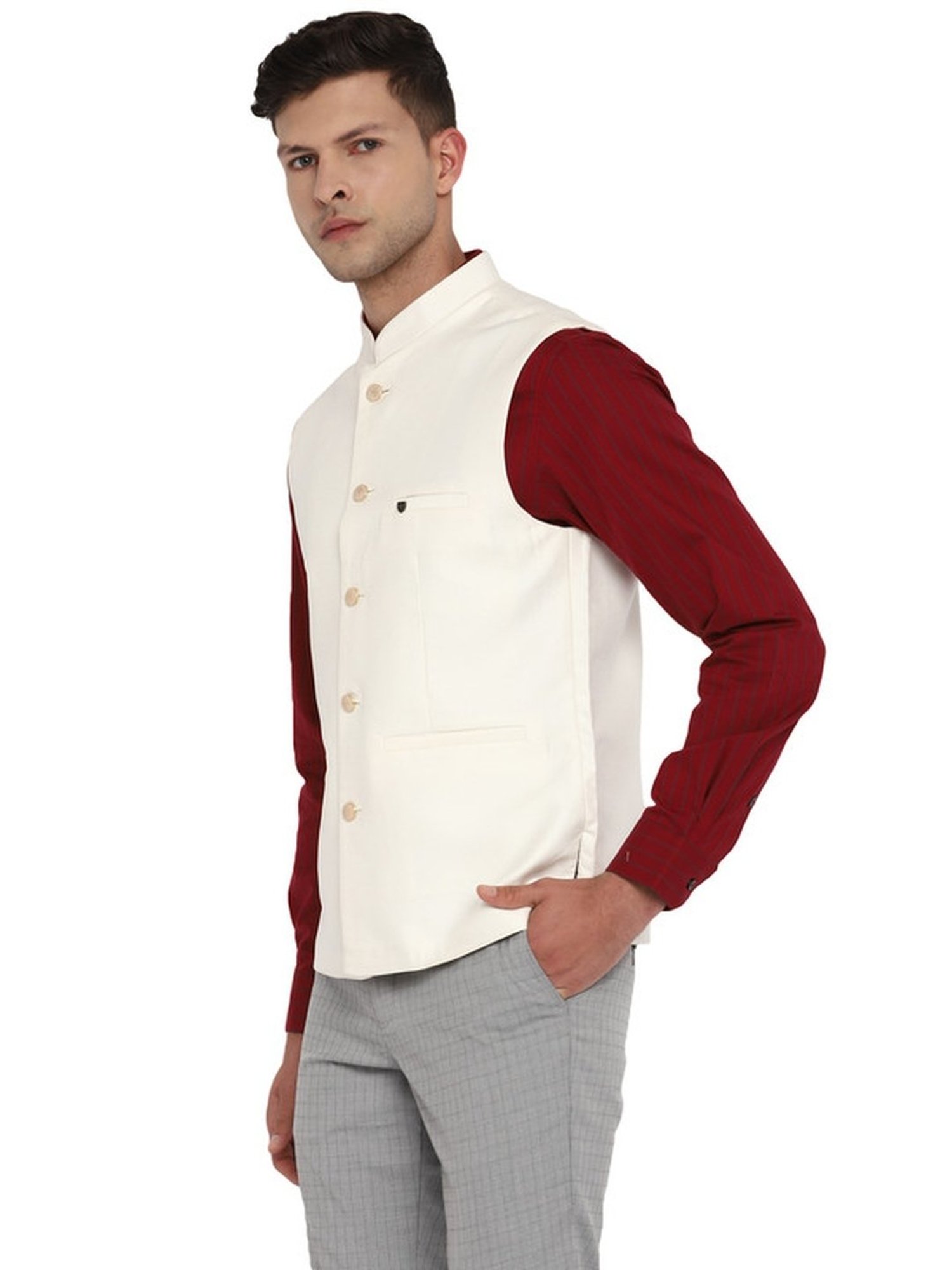 Turtle White Slim Fit Nehru Jacket