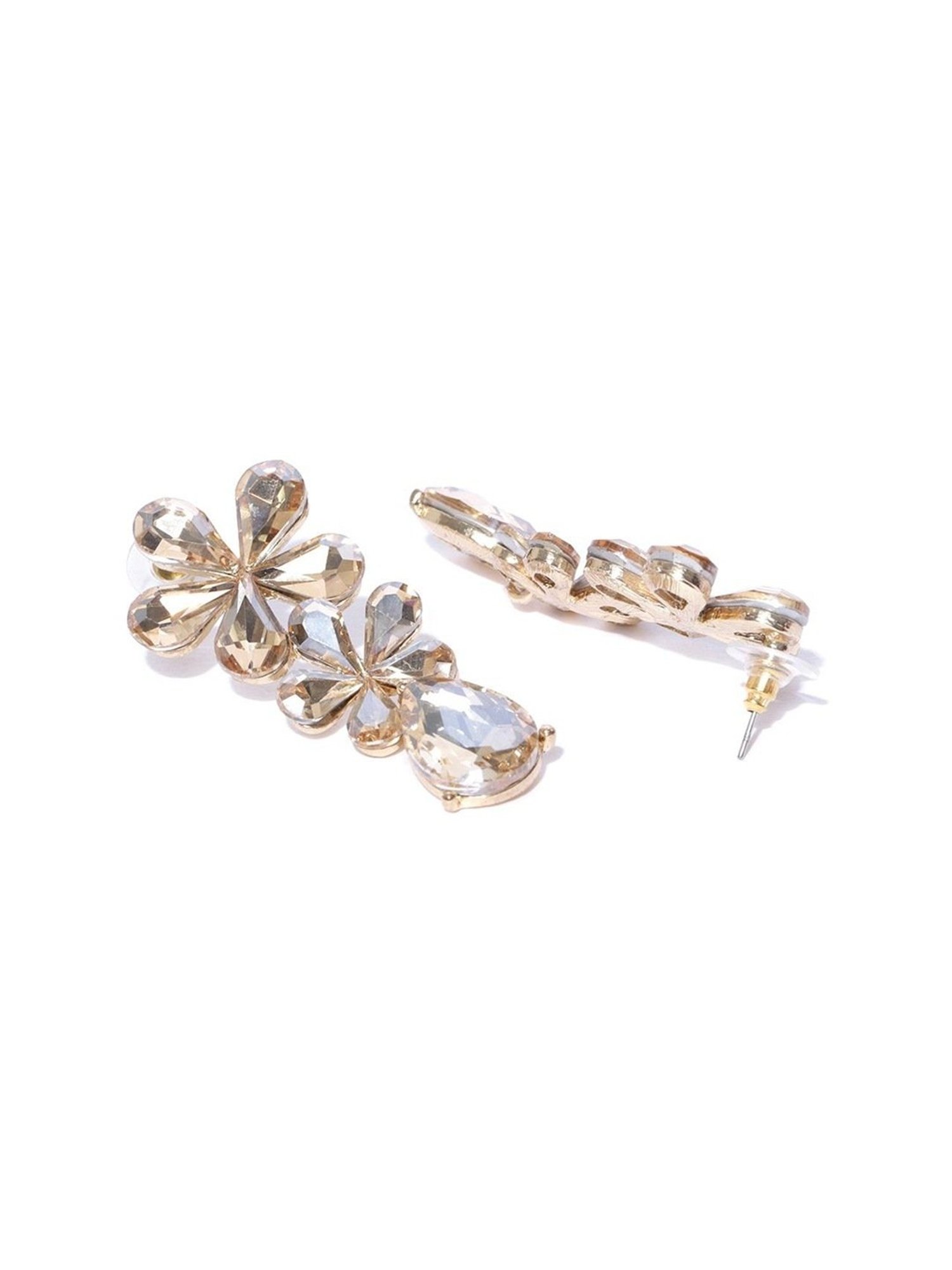 YouBella Gold-Plated Stone-Studded Floral Drop Earrings