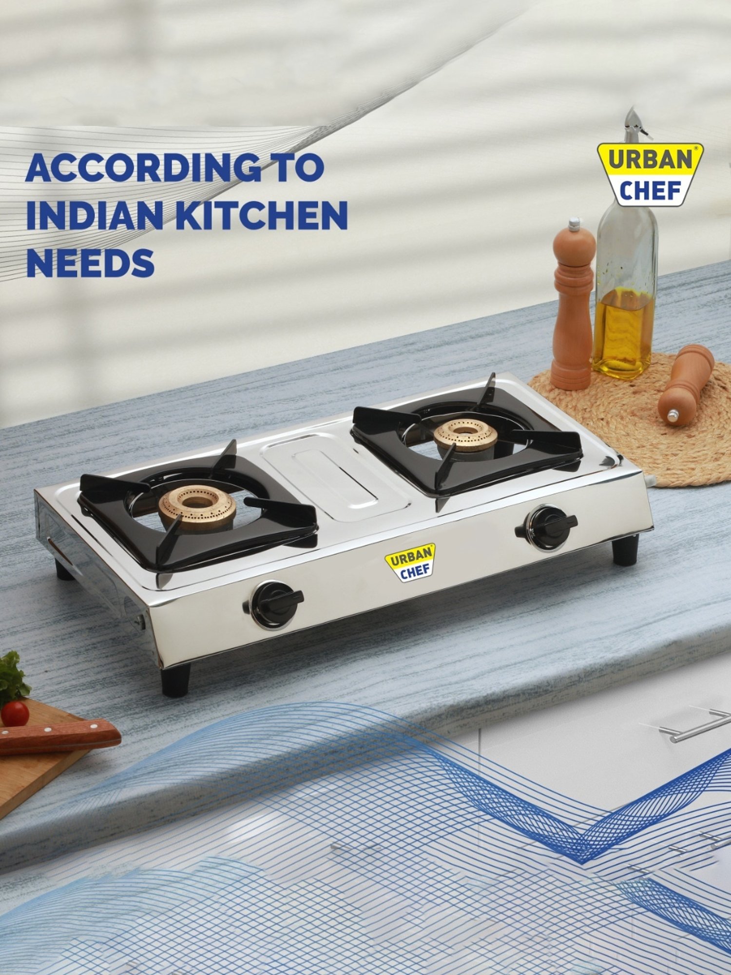 Urban Chef Gas Stove with 2 Burners ( Silver/Black )