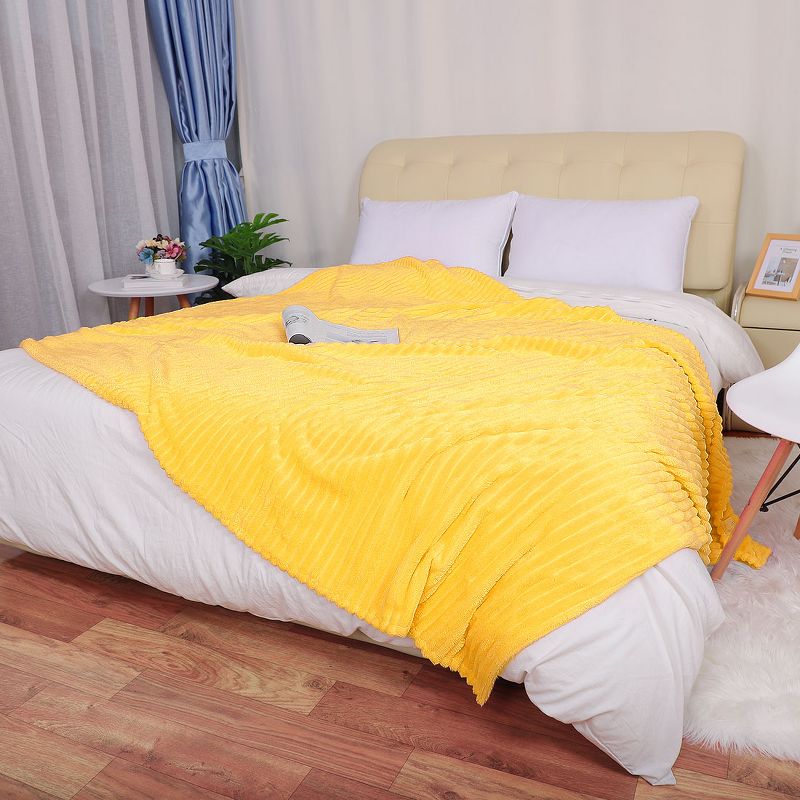 1 Pc Queen Faux Fur Lambswool Reversible Plaid Pattern Bed Blankets Purple  - PiccoCasa