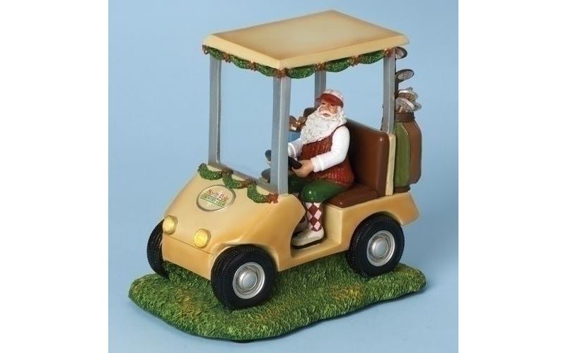 Roman 7" Green and Brown Lighted Musical Santa Claus in Golf Car Christmas Figurine