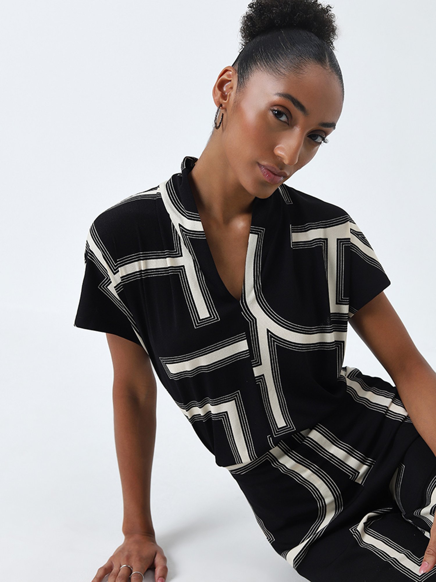 Wardrobe by Westside Black Abstract Design Top