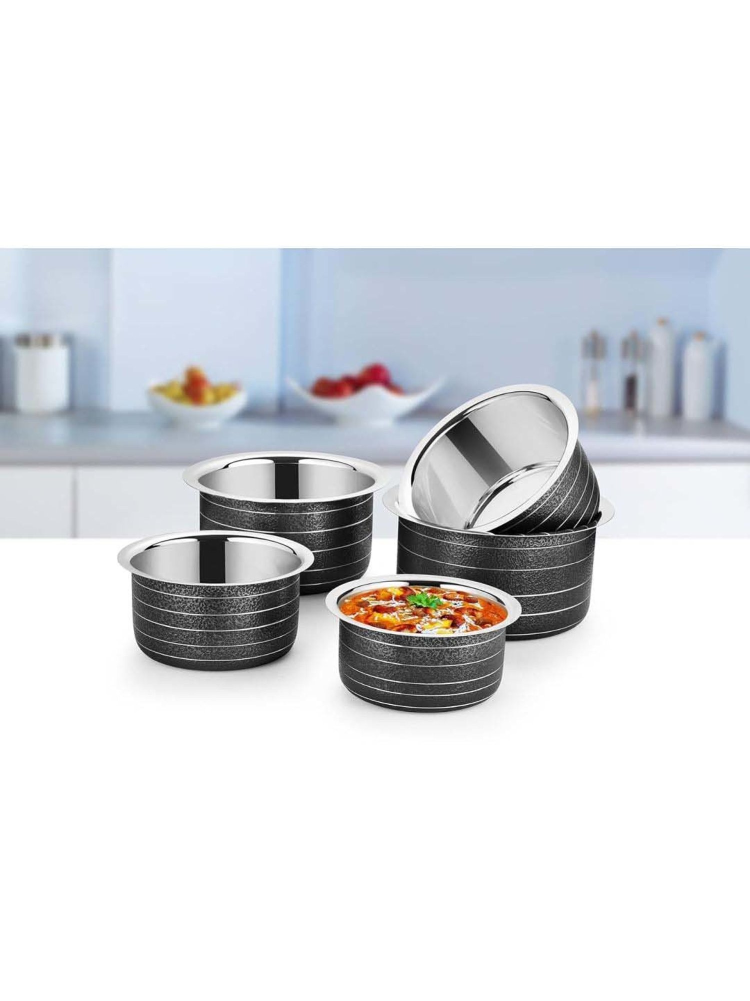Urban Chef Black Stainless Steel Patila - Set of 5