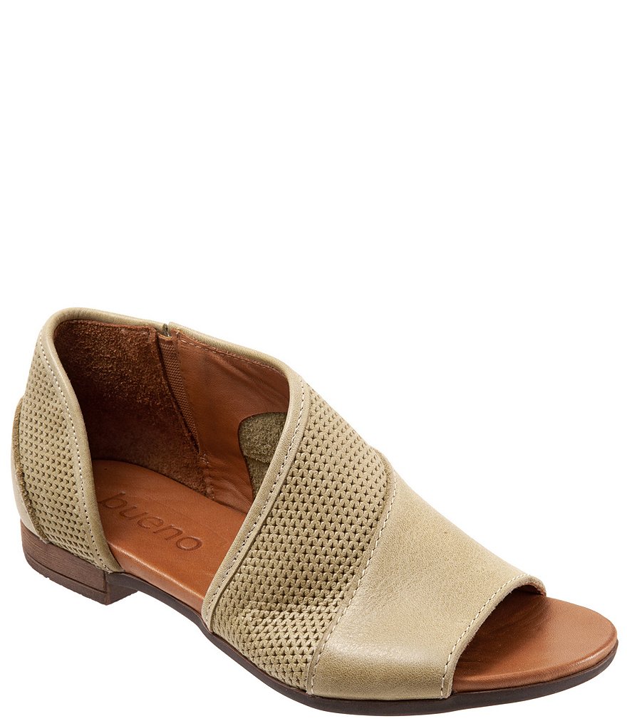 Bueno Tahiti Perforated Leather Asymmetrical Slip-On Sandals