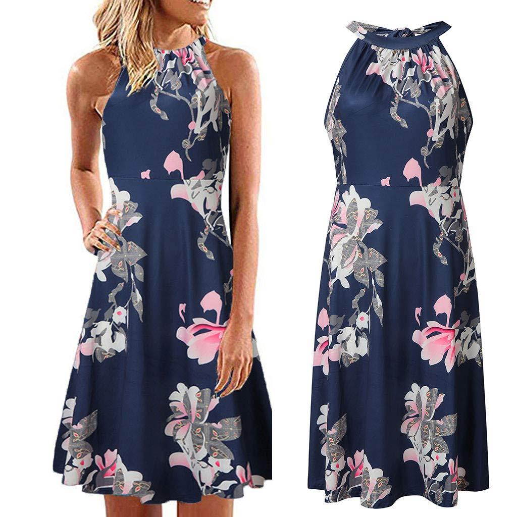 ?HebeTop? Women's Floral Maxi Dresses Boho V Neck Split Beach Party Dress