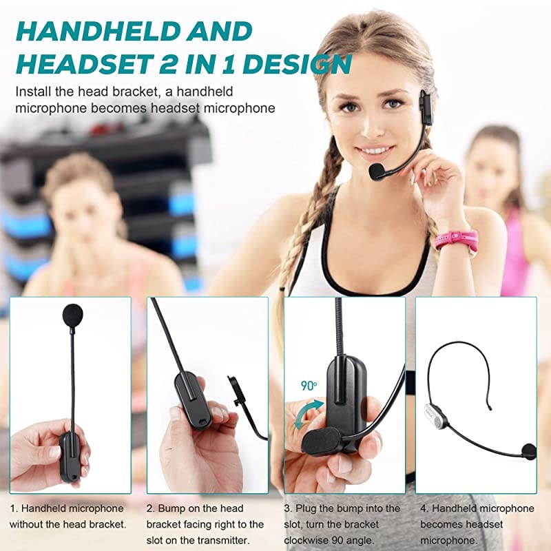 Microphone Headset New Upgrade UHF Headset Mic System 165ft Range 14amp18 Plug HeadsetHandheld 2 in 1 for iPhone iPad Android PC Camera Speaker Recording Amplifier