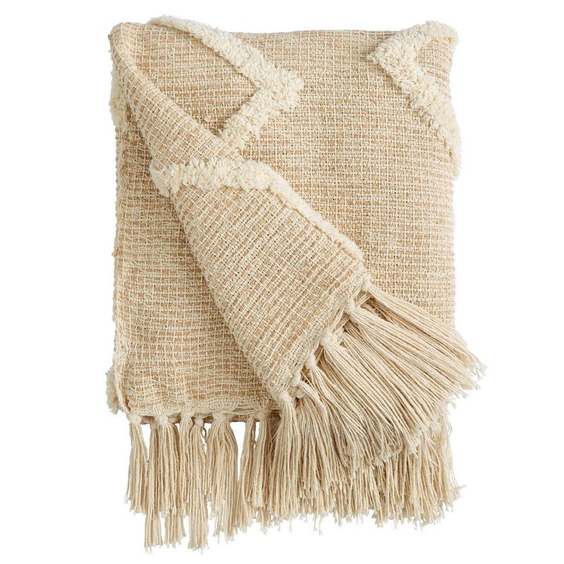 50"x60" Tufted Diamond Throw Blanket with Fringe Natural - Patina Vie