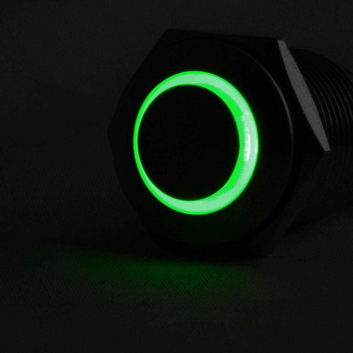 16mm Latching Push Button Power Switch Stainless Steel w/ Green LED Waterproof