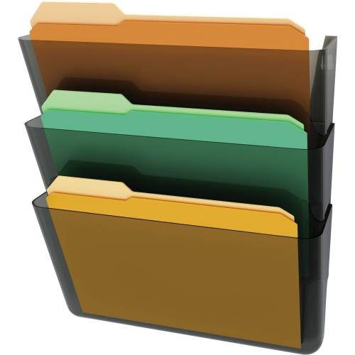 Deflect-o 73602RT Three Pack Stackable Letter Wall Pocket 14" Height x 13" Width x 4" Depth - 3 Pocket(s) - Smoke, 1Each