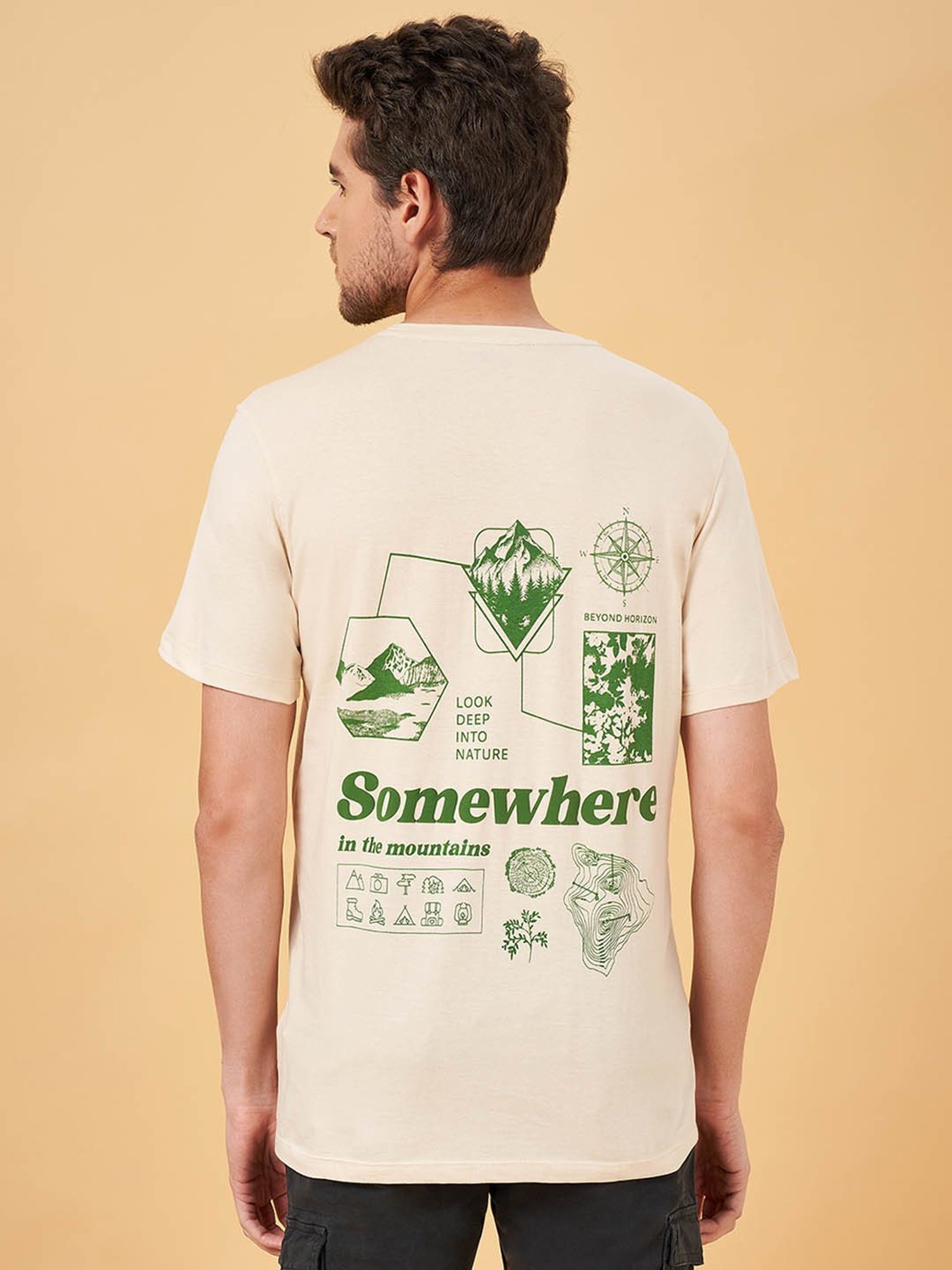 Urban Ranger by Pantaloons Beige Cotton Slim Fit Printed T-Shirt