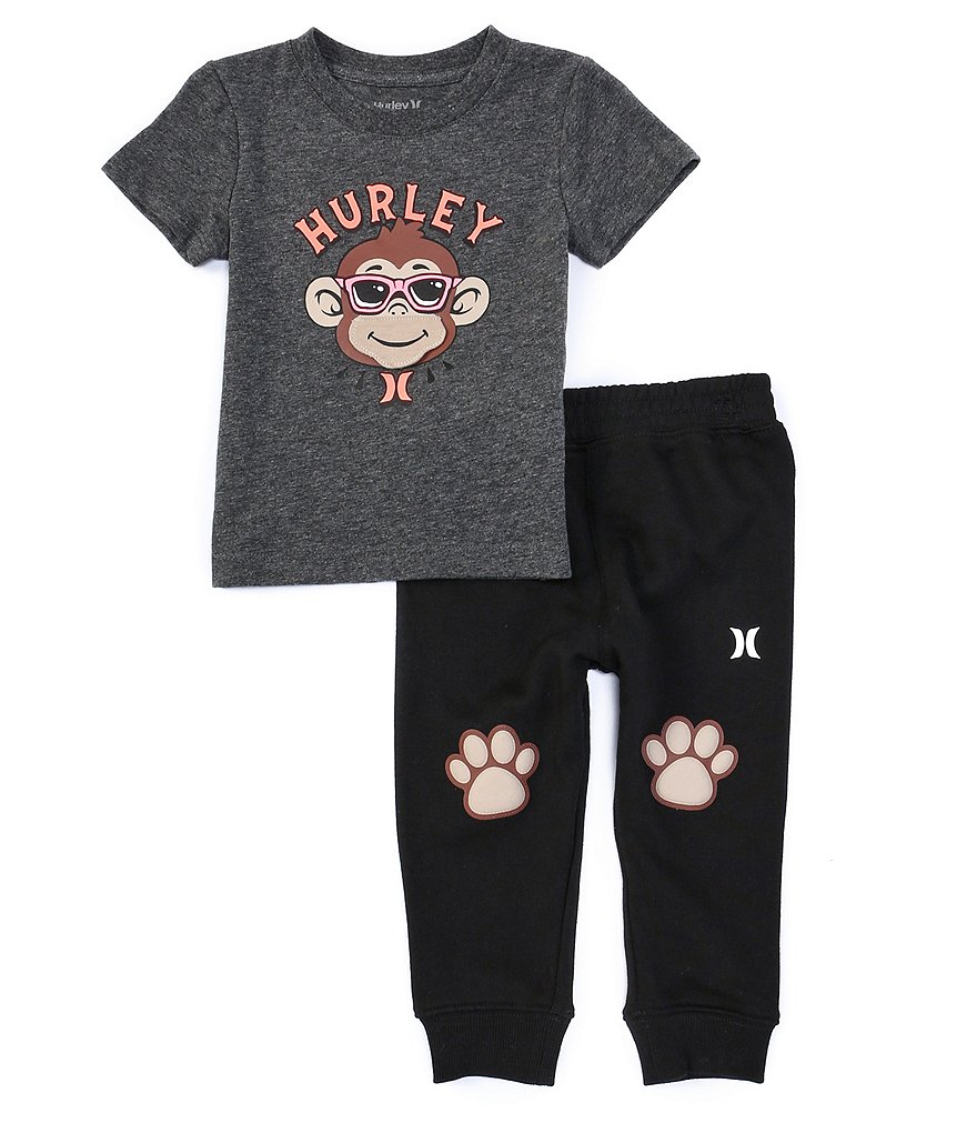 Hurley Baby Boys 12-24 Months Short-Sleeve Monkey Graphic Tee & French Terry Pant Set