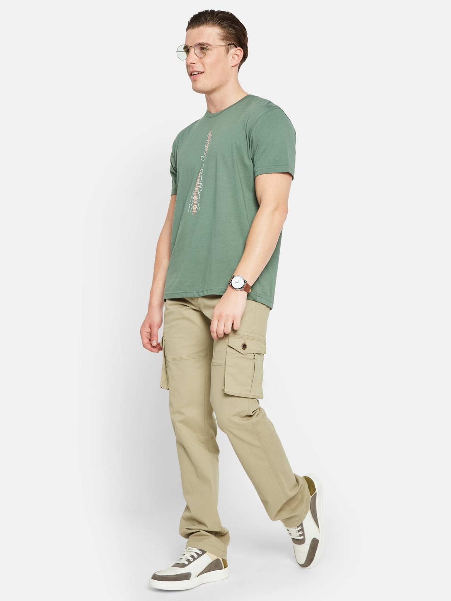 Octave Green Regular Fit Graphic Print Crew T-Shirt