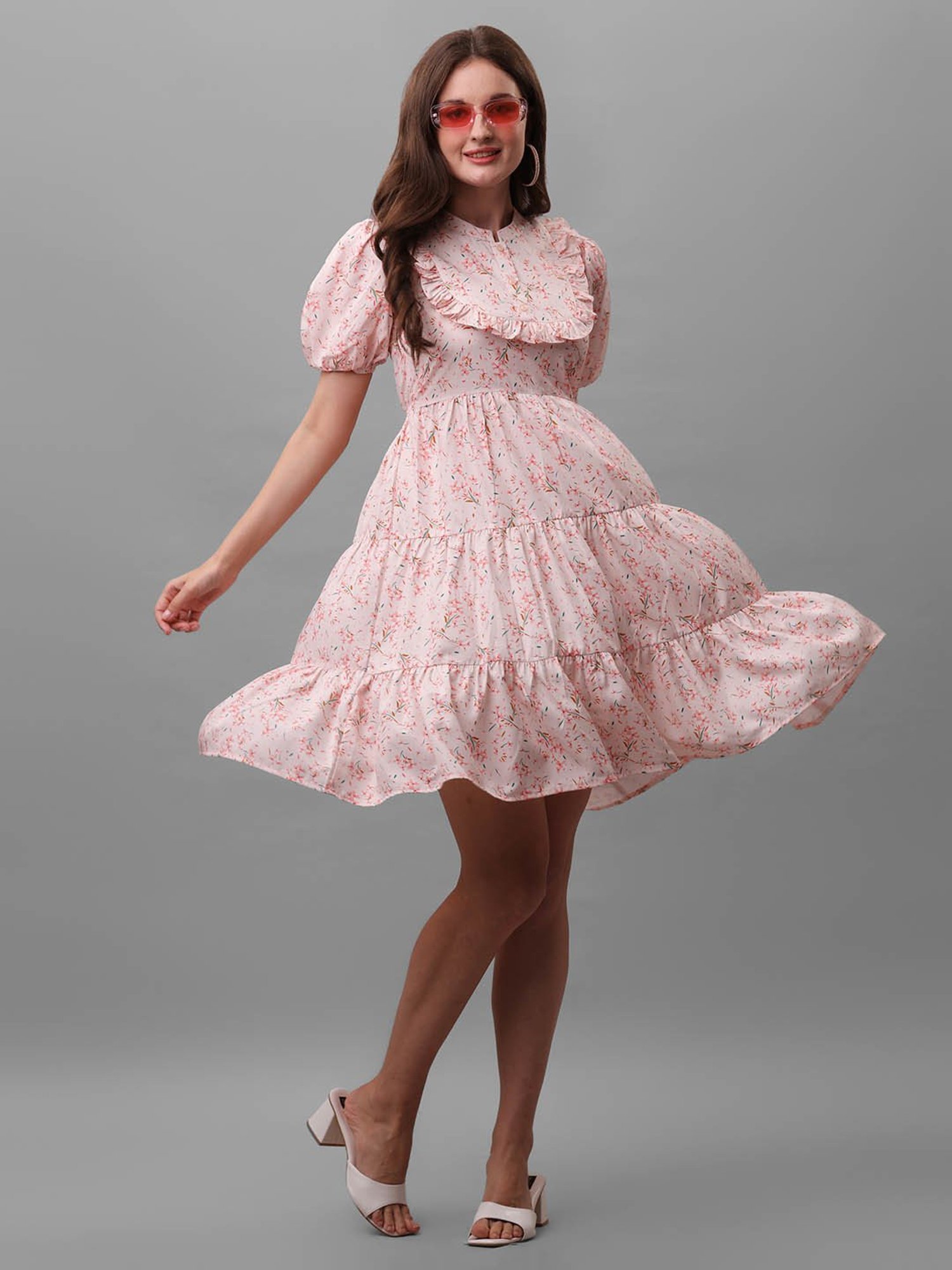 MASAKALI.CO Light Pink Floral Print Empire Dress
