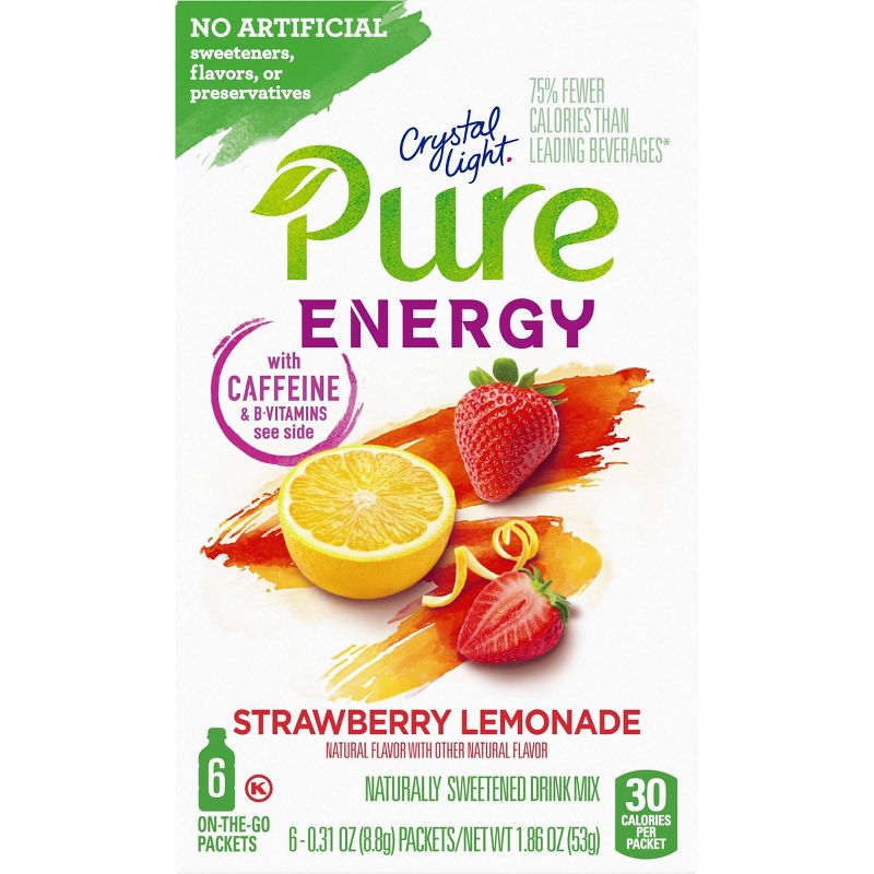 Crystal Light Pure Strawberry Lemonade Energy Mix - 6pk/1.8oz
