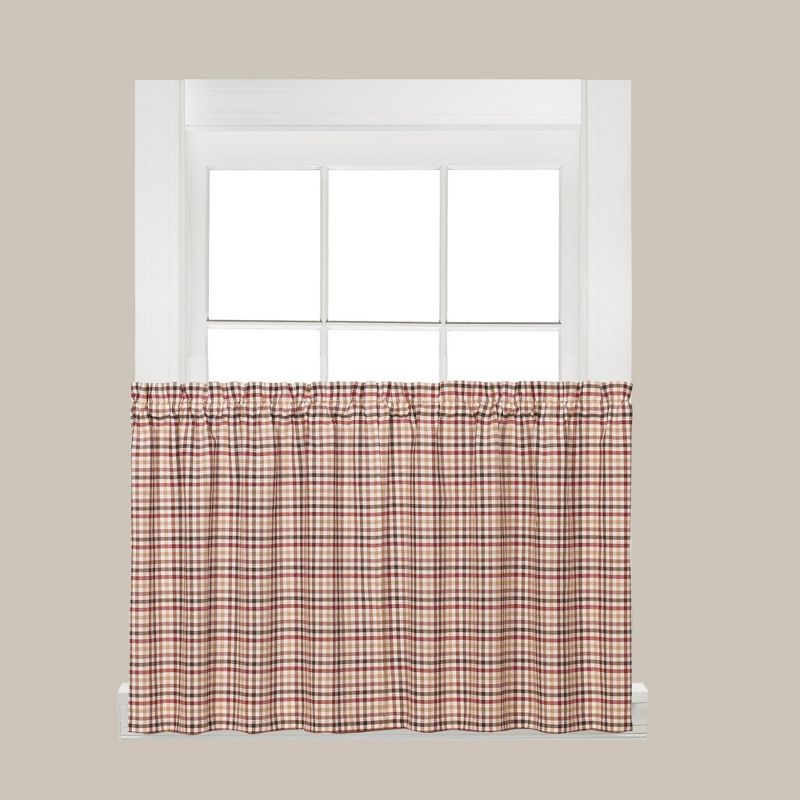 Saturday Knight Ltd Dexter Collection High Quality Yarn Dyed Gingham Look Window Tiers (2-Piece) With 1.5" Rod Pocket - 57x24" Red