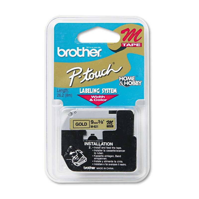 Brother M Series Tape Cartridge for P-Touch Labelers 3/8w Black on Gold M821