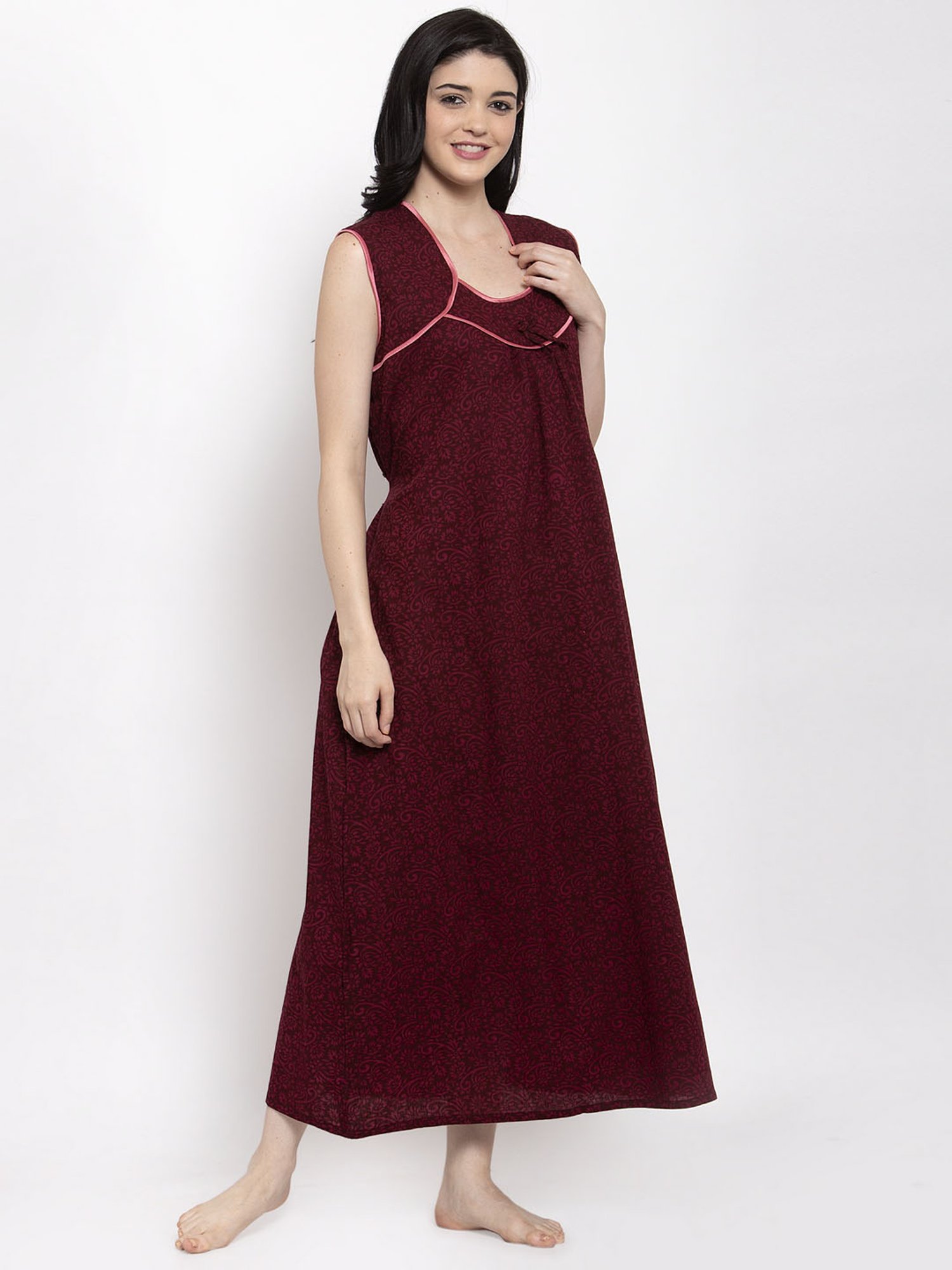 Secret Wish Maroon Printed Nighty