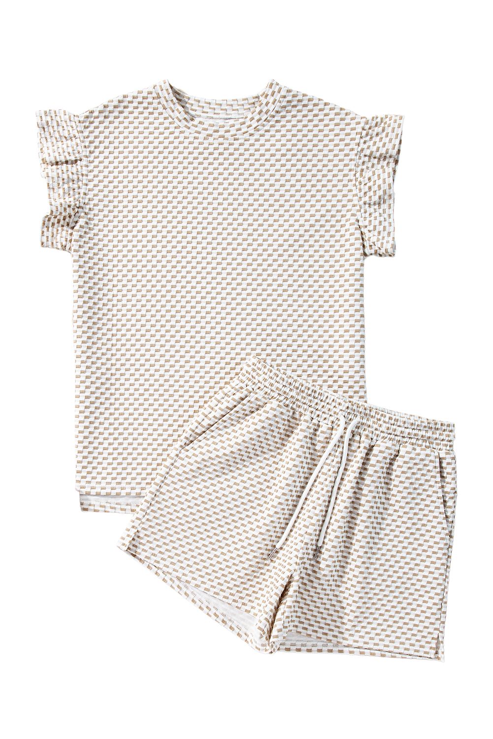 Skobeloff Textured Ruffle Split Top and Drawstring Shorts Set