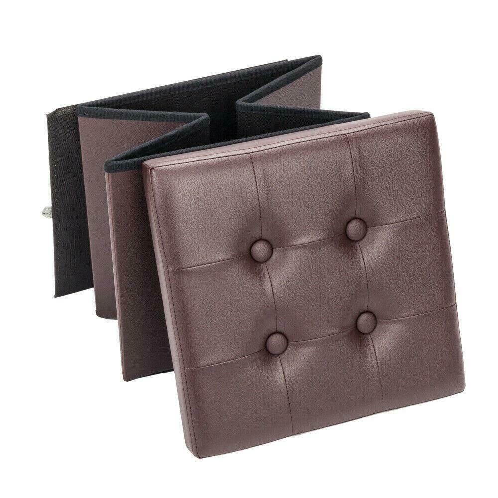 15" Storage Ottoman - Folding Toy Box Chest Seat Faux Leather Small Foot Rest