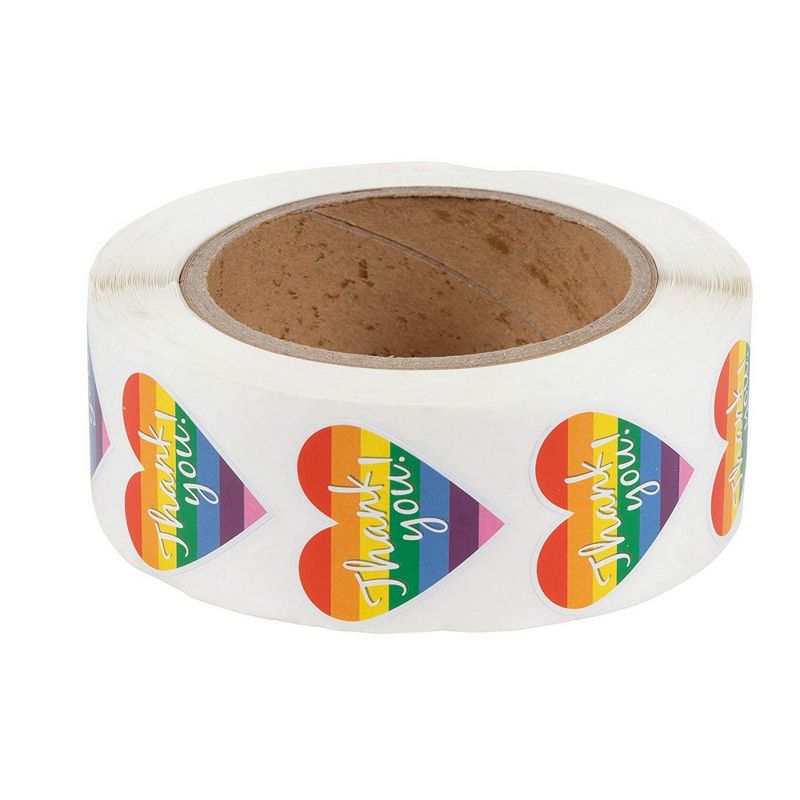 Best Paper Greetings 100-Piece Thank You Rainbow Heart Shaped Gay Pride Self Adhesive Sticker Roll, 1.5 x 1.25 in