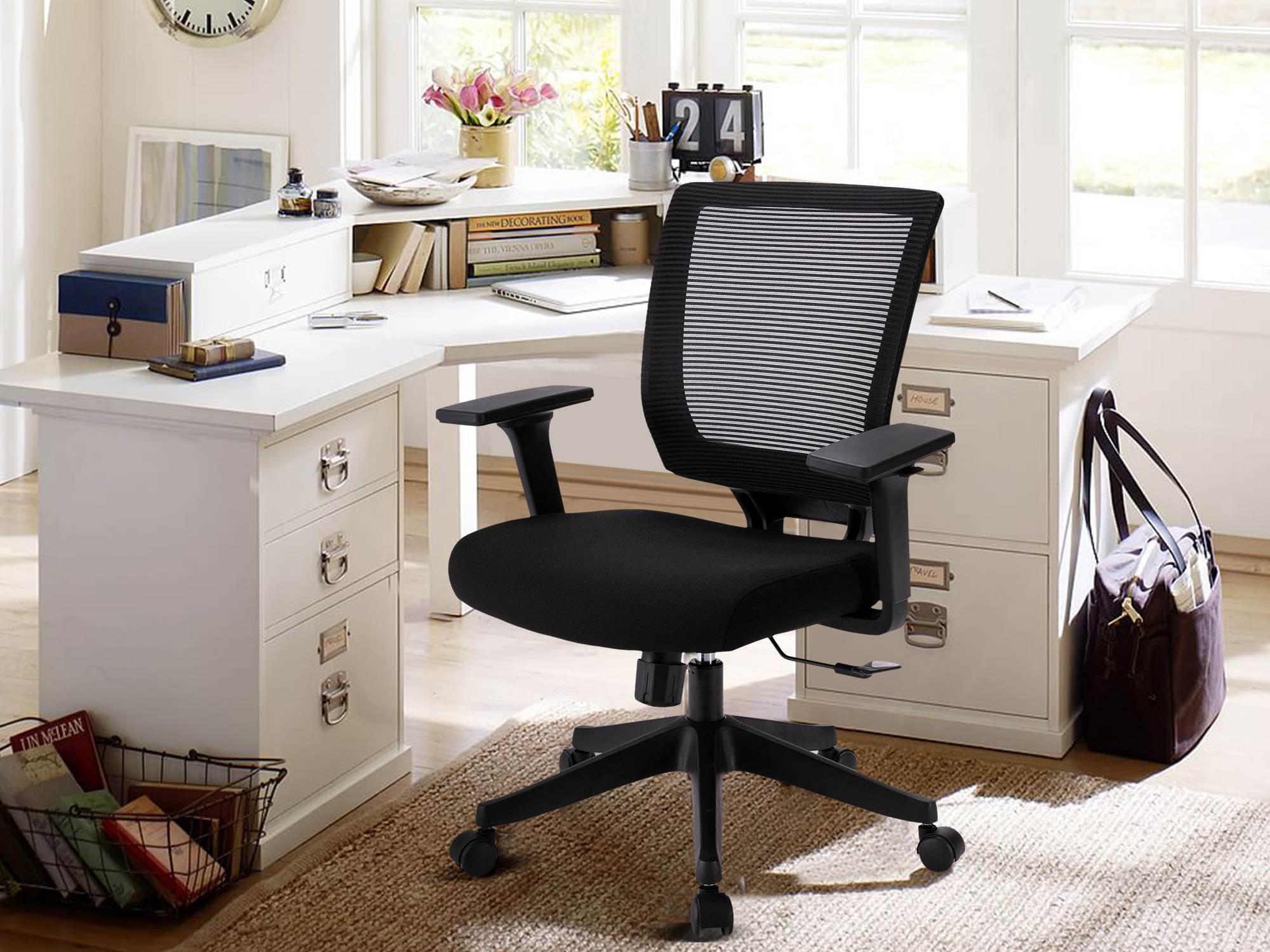 Black Breathable Mesh Back Office Chair Computer Desk Chair,-Padded Seat Height & Arms Adjustable
