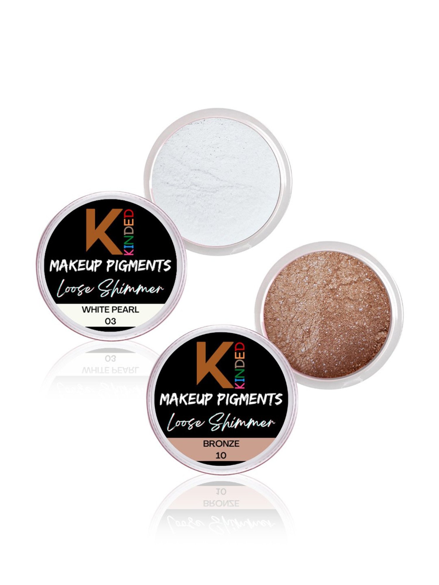 KINDED Makeup Pigments Loose Shimmer Powder Eyeshadow 03 White Pearl & 10 Bronze Combo