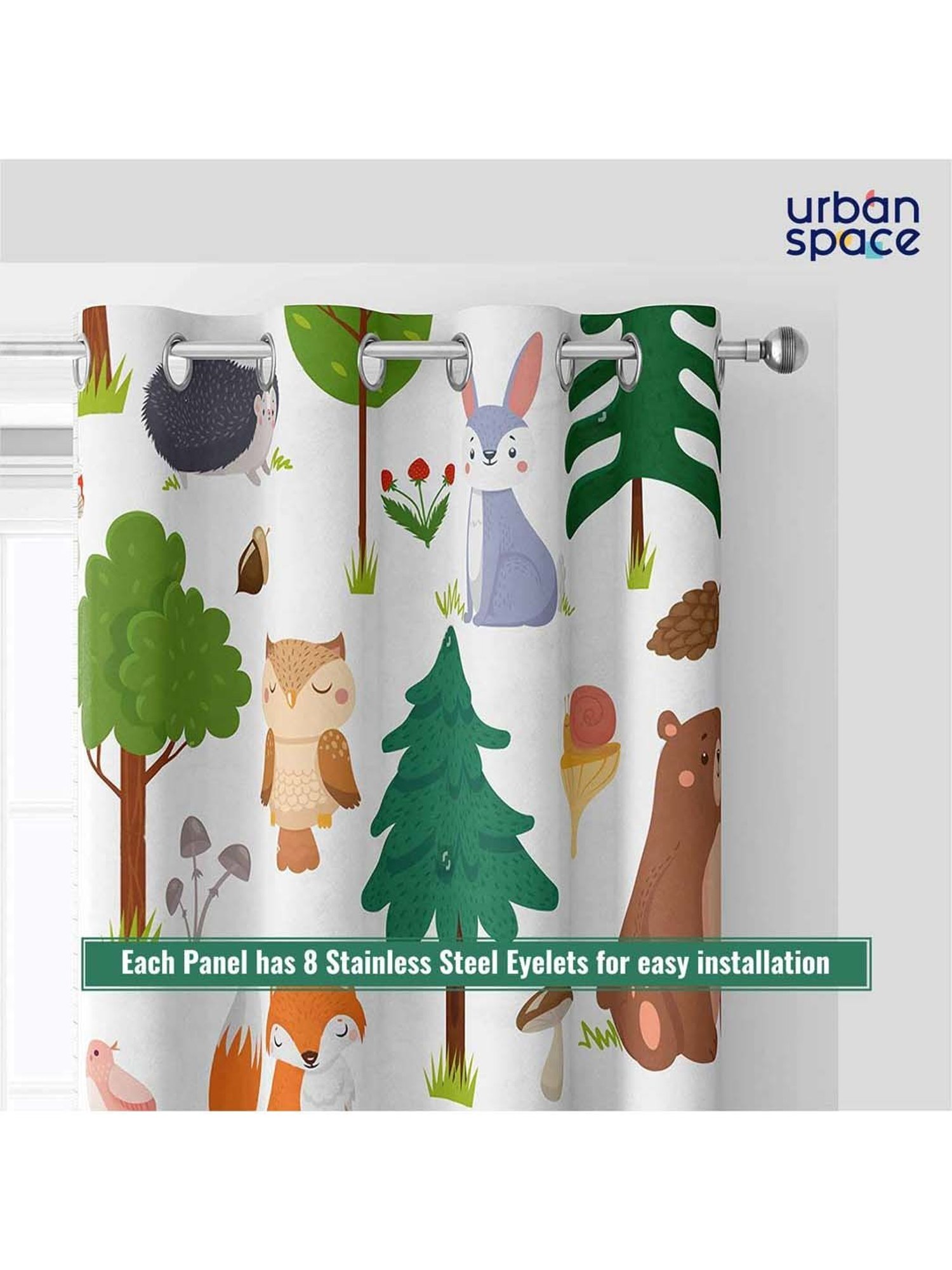 Urban Space Multicolor Polyester Window Curtain With Tieback & Eyelet