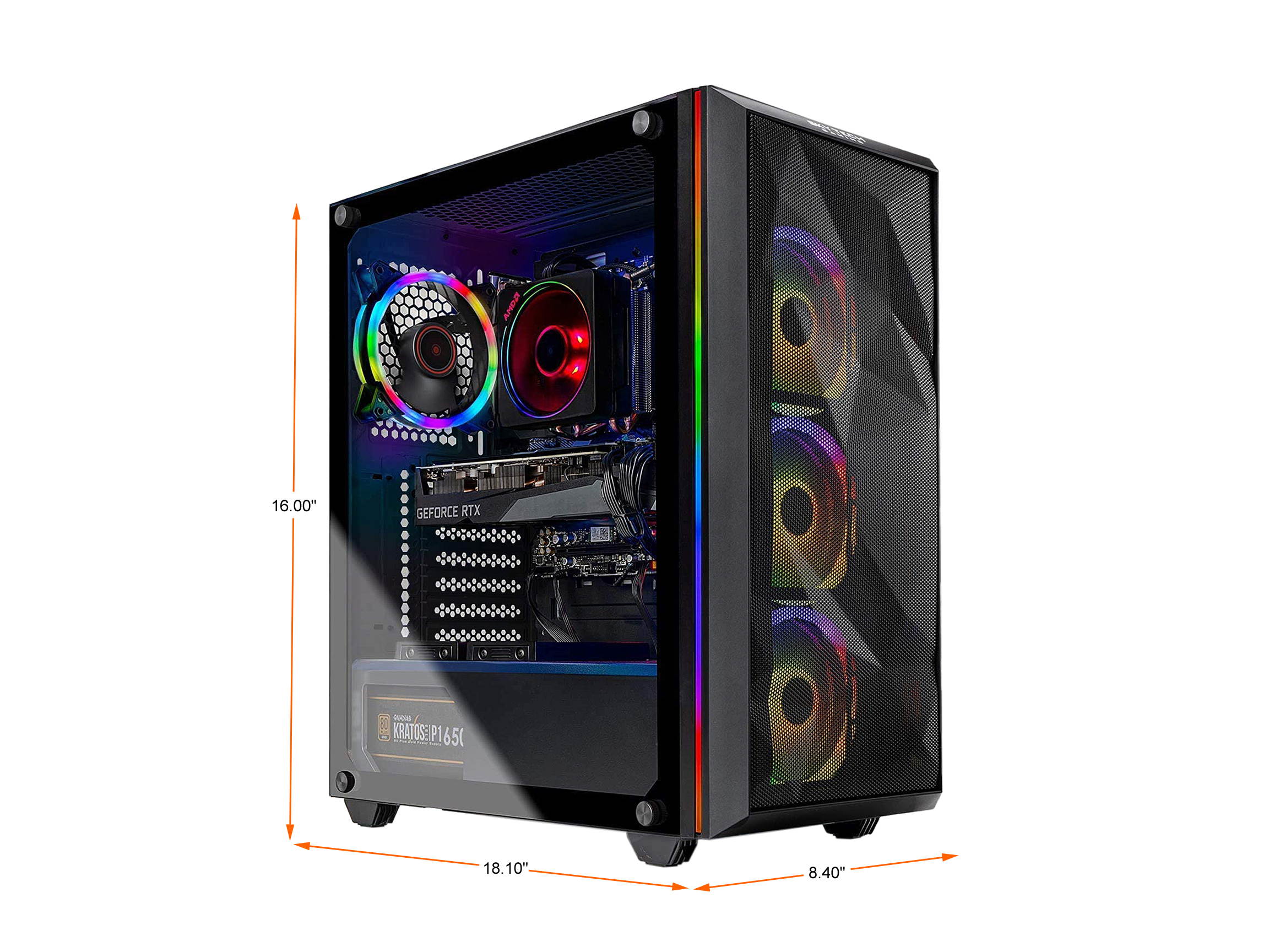 Skytech Chronos Gaming PC Desktop - AMD Ryzen 7 3700X 3.60 GHz, RTX 3070 8 GB, 16 GB DDR4 3200, 1 TB NVMe SSD, B550 Motherboard, 650W Gold PSU, Windows 10 Home 64-bit, AC WiFi