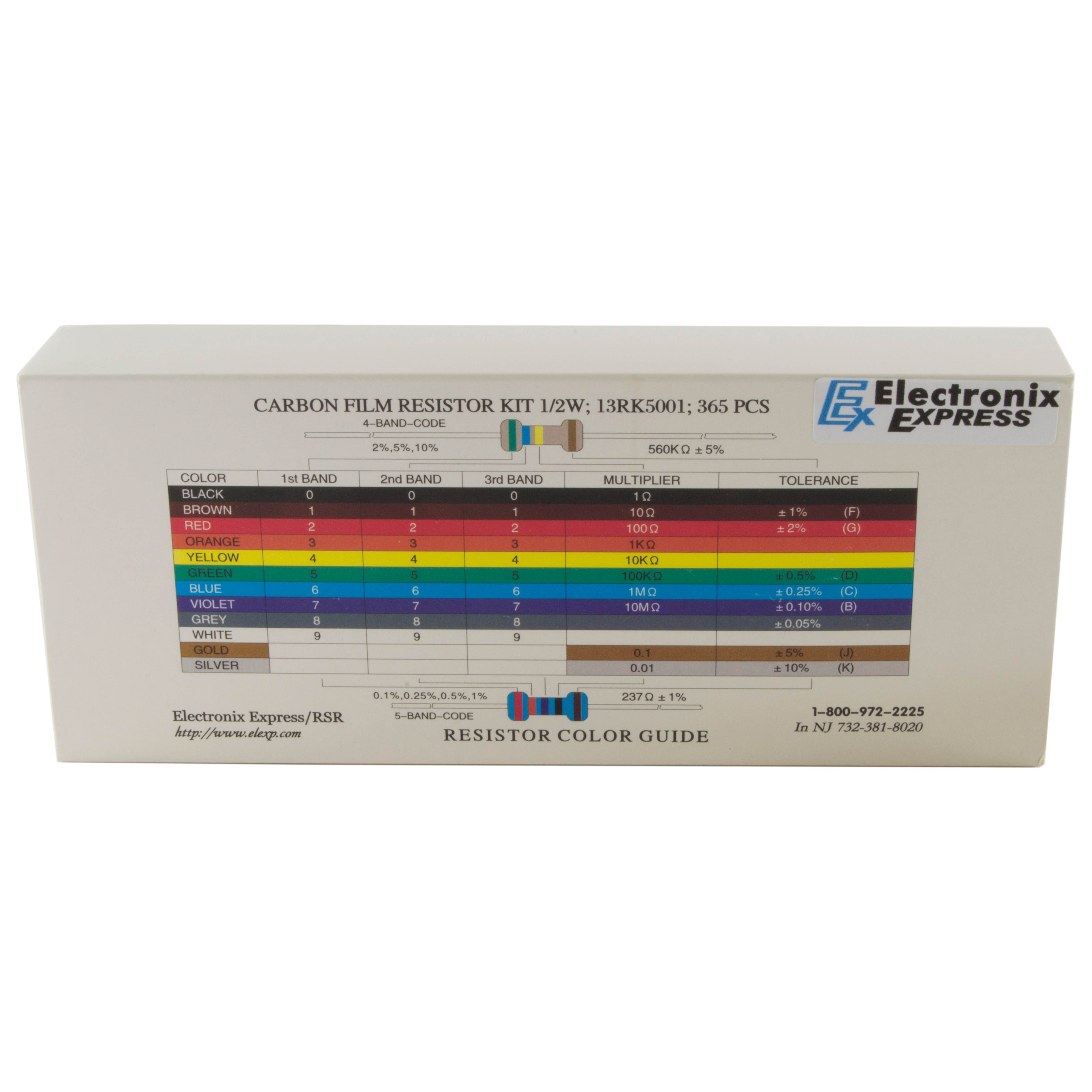 365 Piece Resistor Kit 1/2 Watt in Compartmentalized Cardboard Storage Box