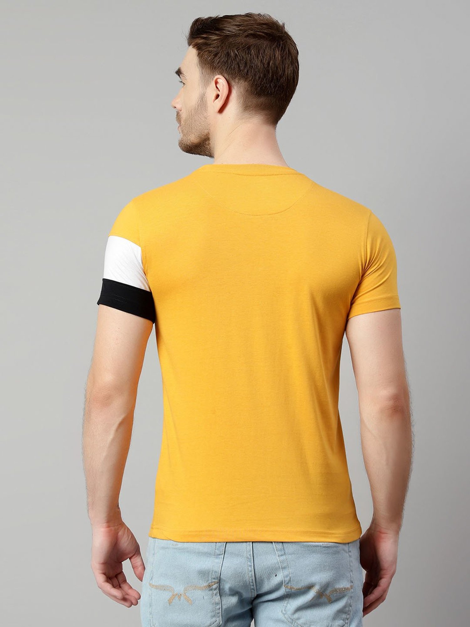 Cantabil Mustard Regular Fit Printed Crew T-Shirt