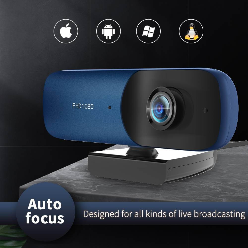 Webcam 1080P Computer Camera with Privacy Cover USB Connection Built-in Noise-reduction Microphone for Live Video