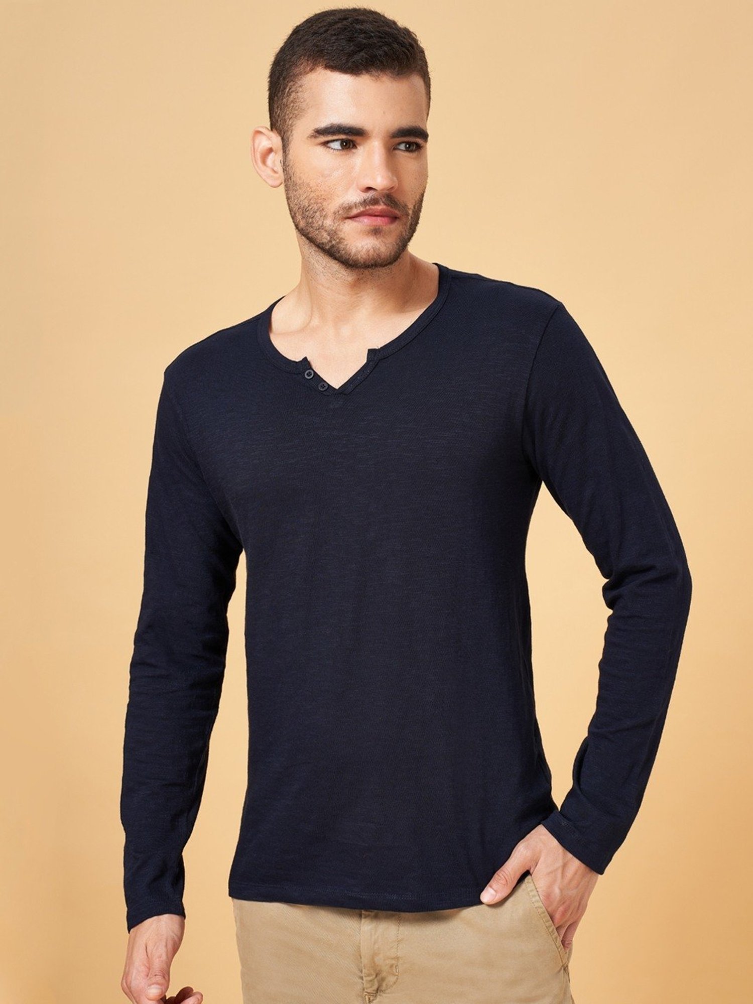 Urban Ranger by Pantaloons Navy Blue Cotton Slim Fit T-Shirt