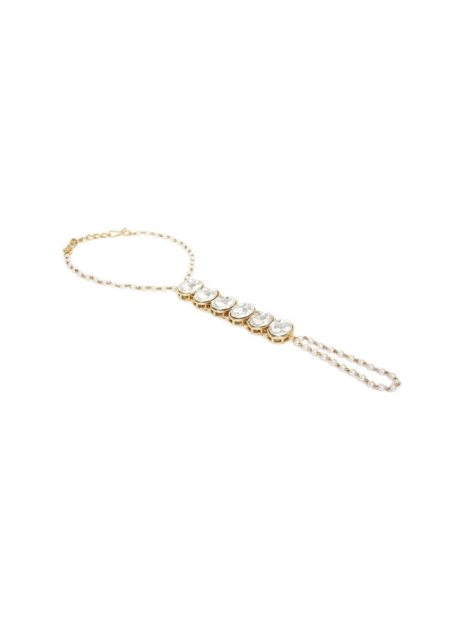 Oomph Gold Tone Kundan & Pearls Statement Ethnic Hand Harness