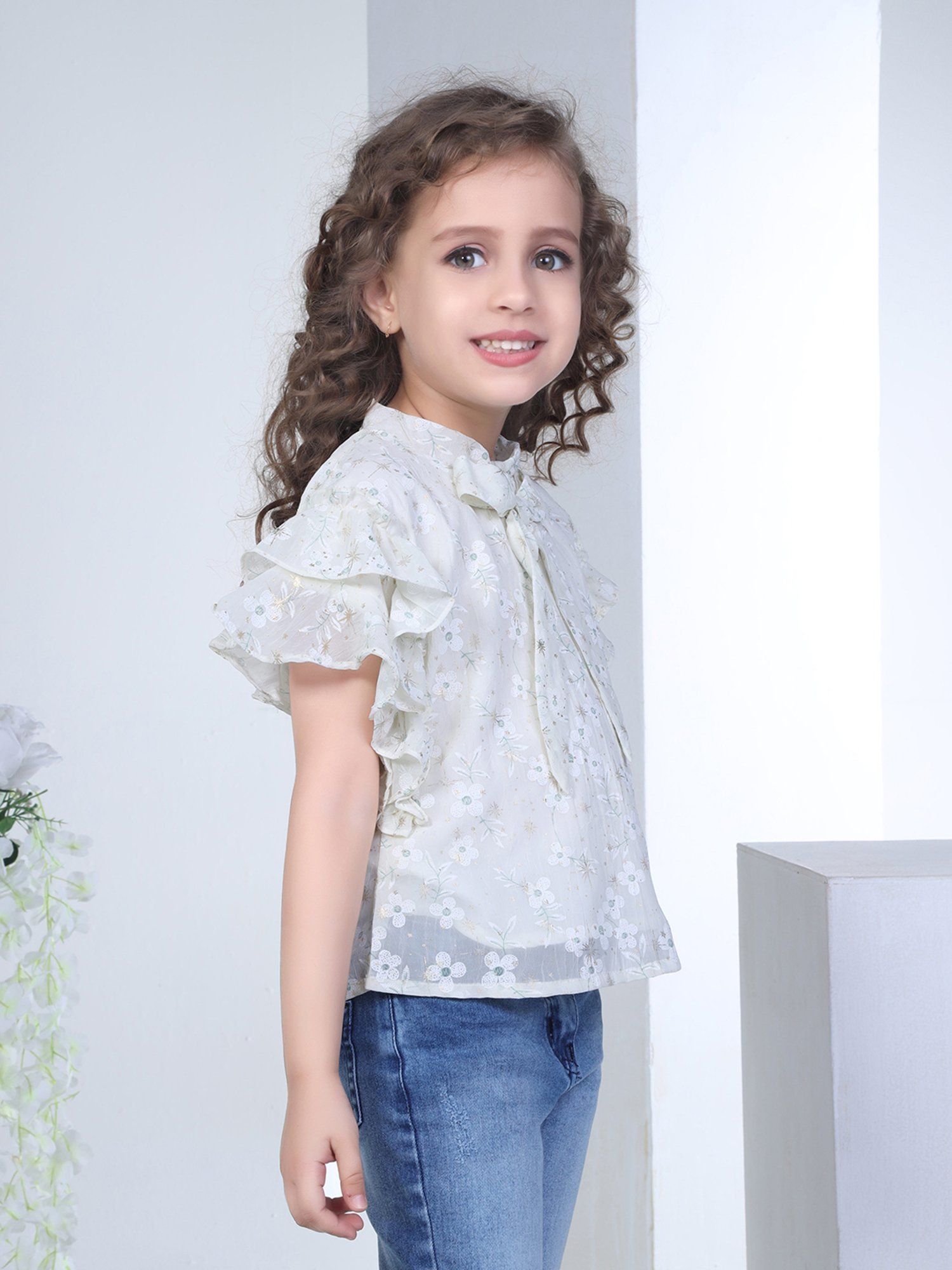 Peppermint Kids White Floral Print Top