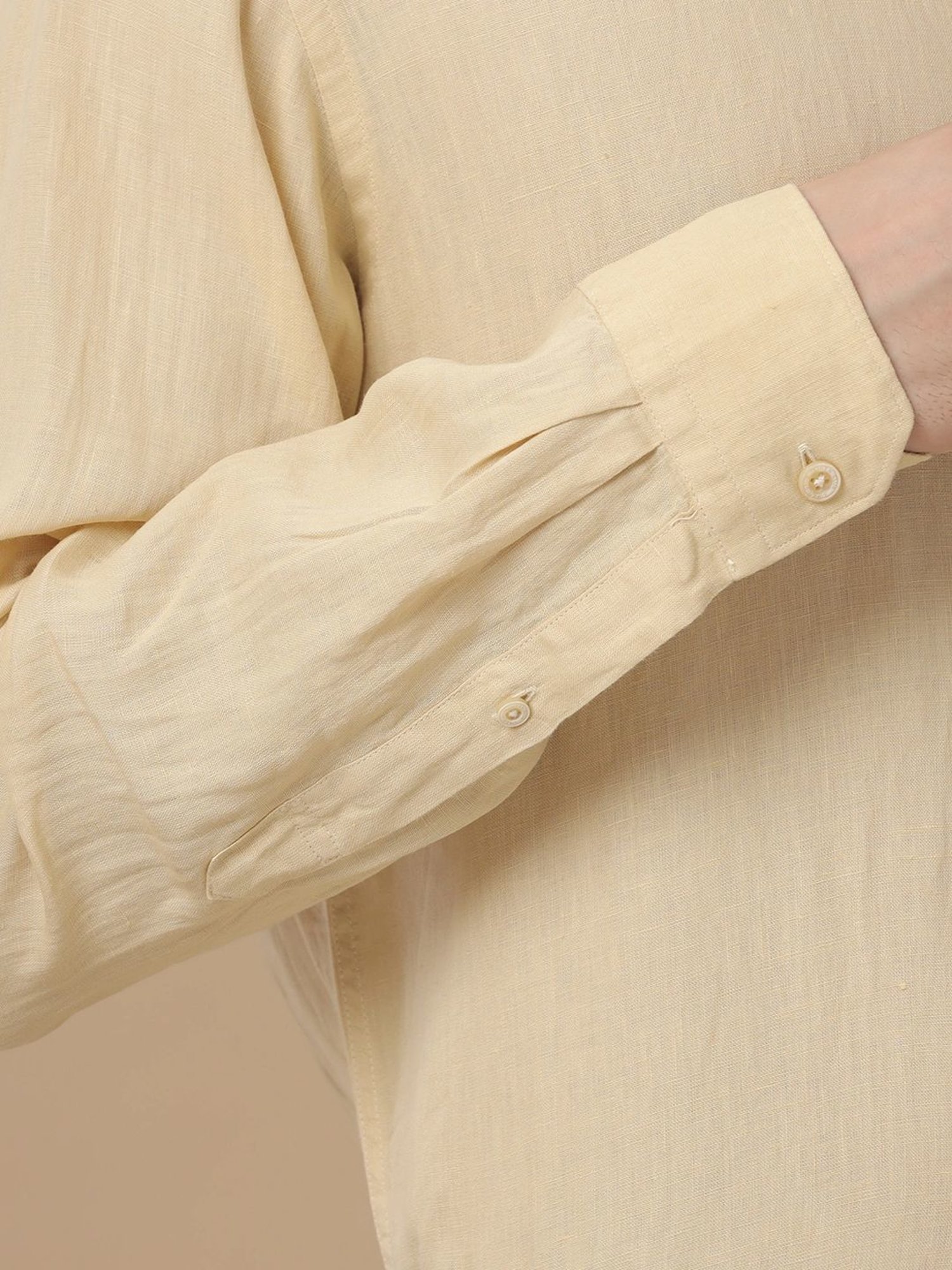 Linen Club Yellow Linen Contemporary Fit Shirt