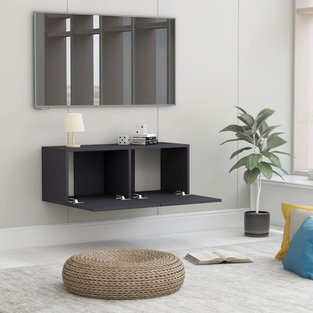 vidaXL TV Cabinet Gray Chipboard TV Stand Storage Chest Lowboard Stereo Hi-Fi