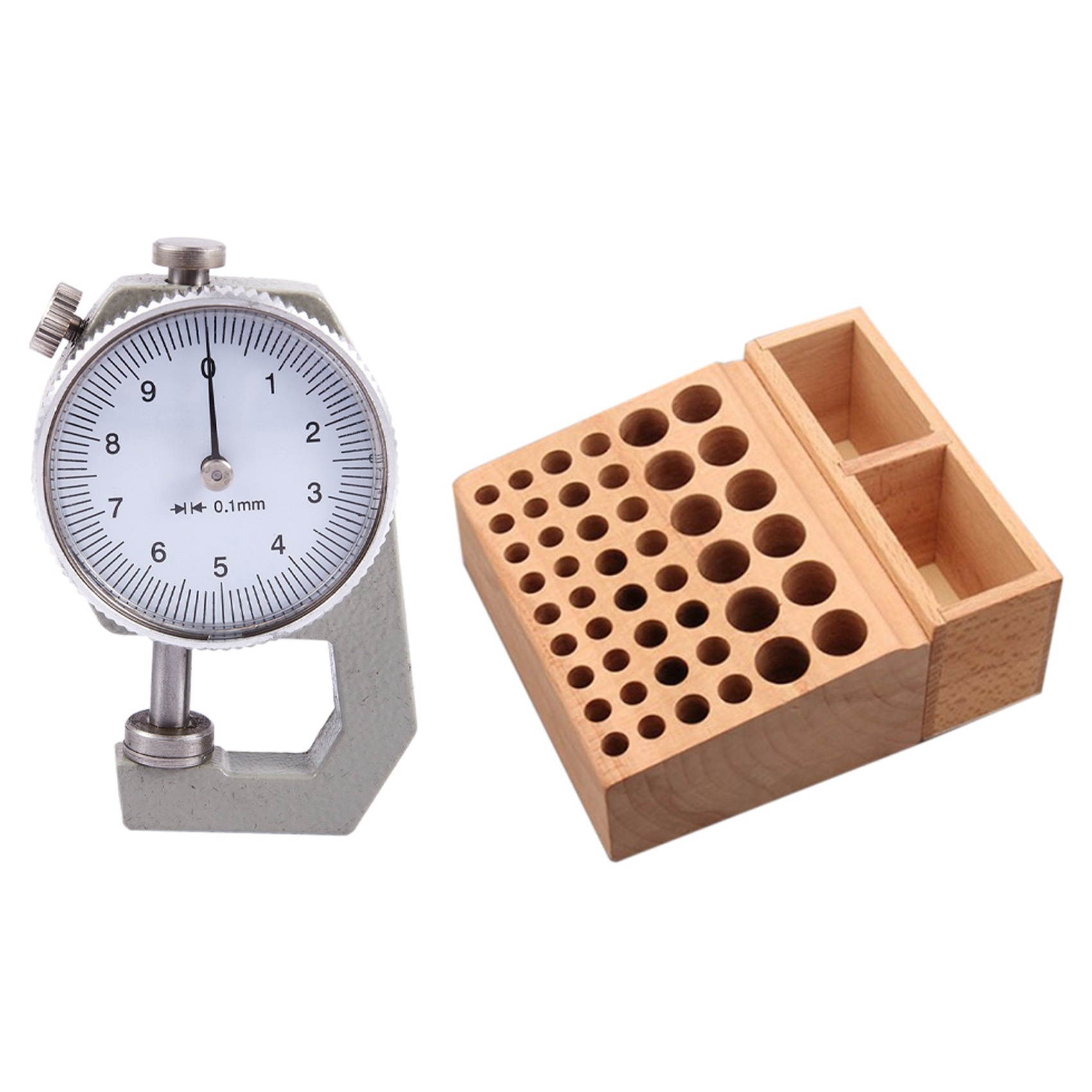 0-10mm Thickness Gauge Tools with 46 Holes Rubber Wood Integrated Material Wood Leather Diy Tool