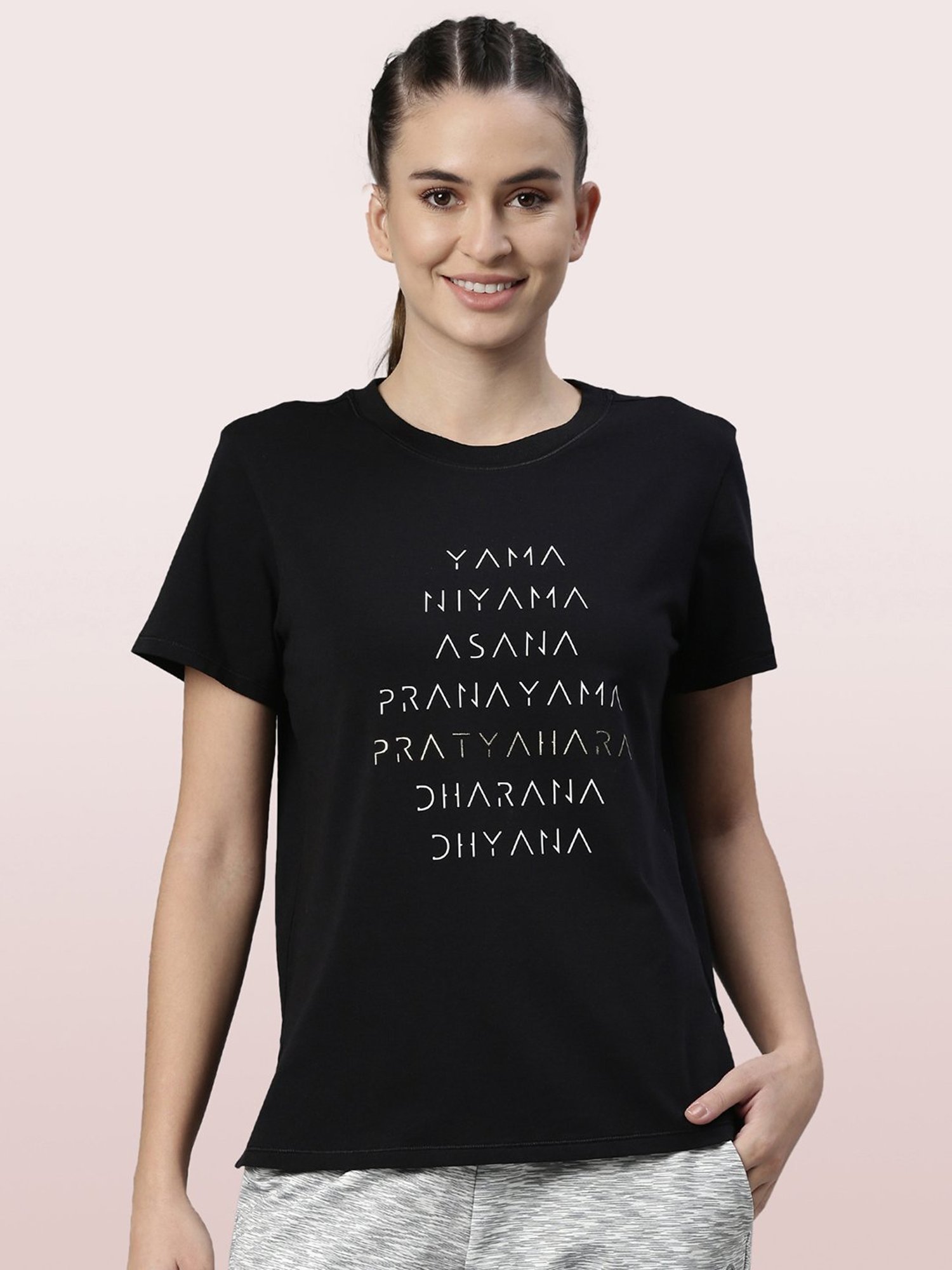 Enamor Black Printed Crew T-Shirt