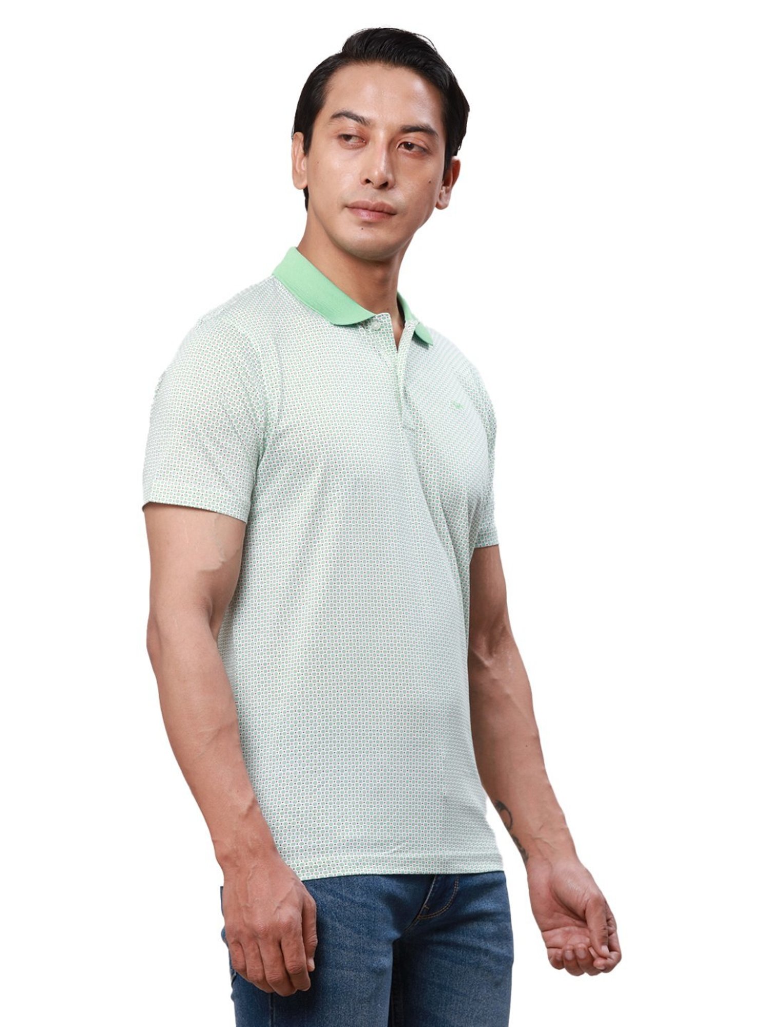 Park Avenue Green Cotton Slim Fit Printed Polo T-Shirt