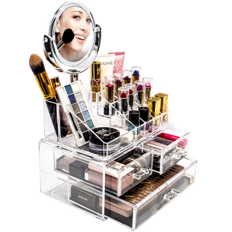Sorbus Makeup Storage Organizer with Magnifying Mirror - Clear