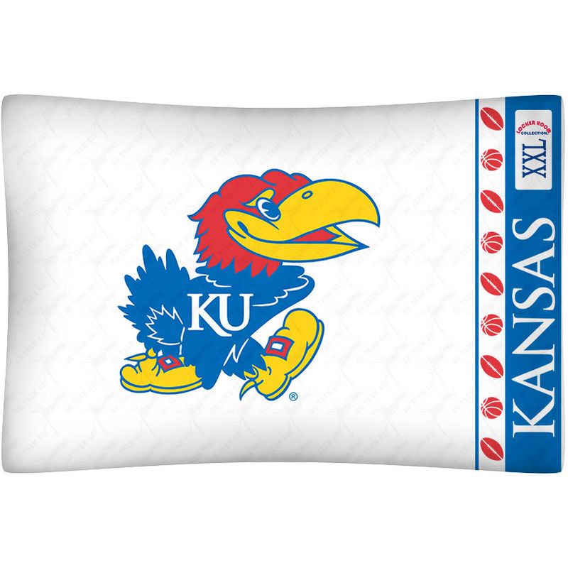 2pc NCAA Pillowcase and Pillow Sham Set College Team Logo Bedding Accessories - Kansas Jayhawks..