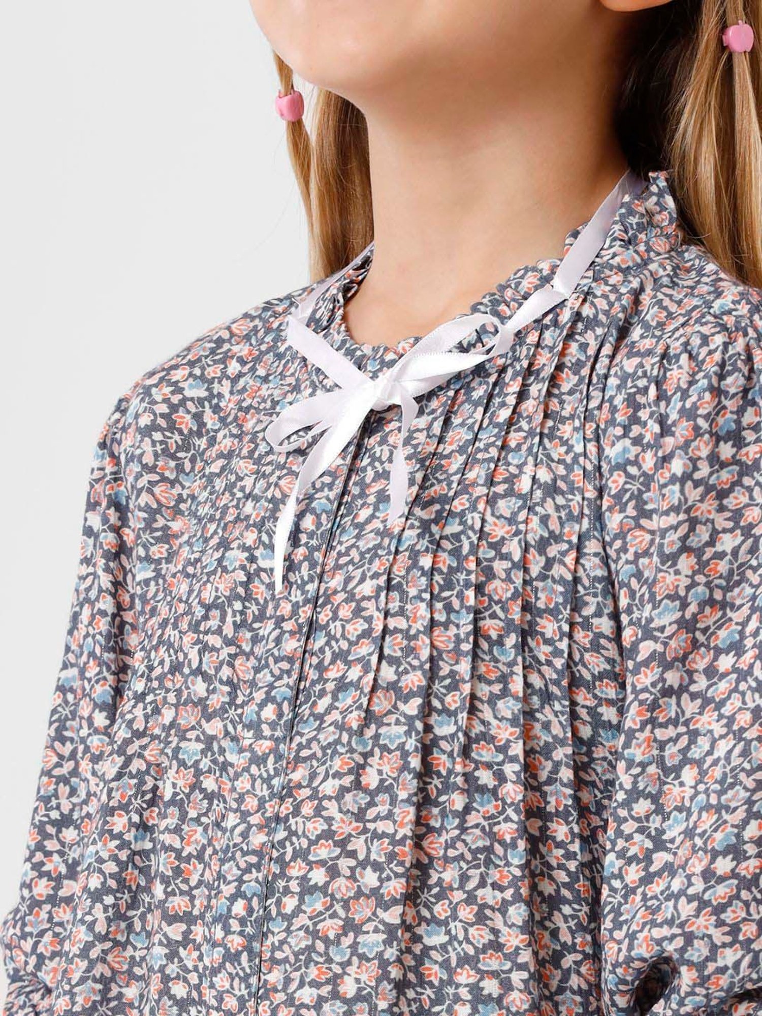 Kate & Oscar Kids Blue Cotton Floral Print Top
