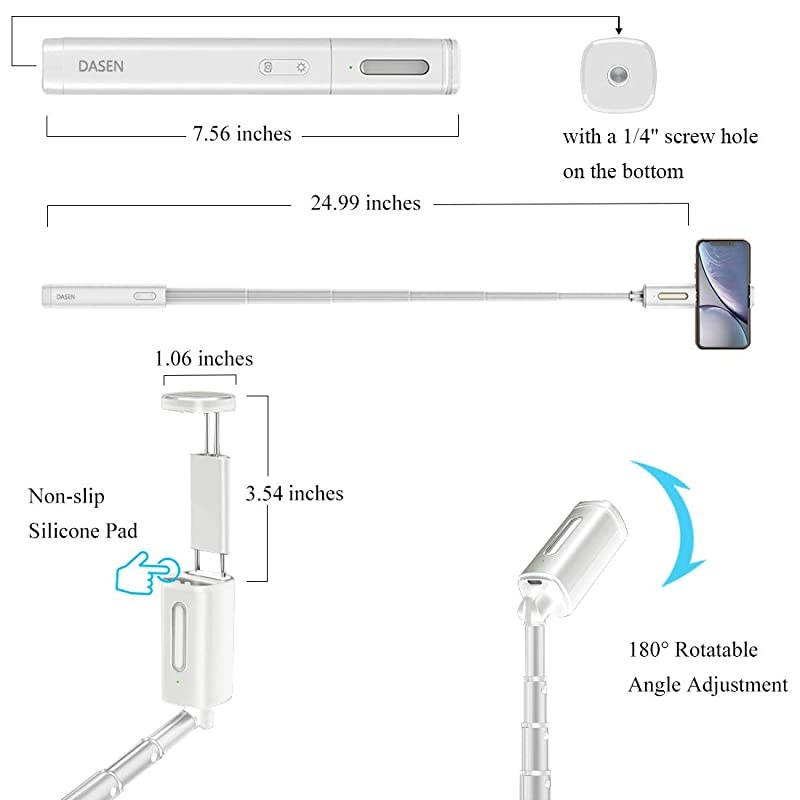 Stick Bluetooth Compact Cell Phone Stick Android Mini Stick with Light Wireless for iPhone 11 Pro Max 6 7 8 Plus Galaxy S8 Plus Note 9 10 and More White