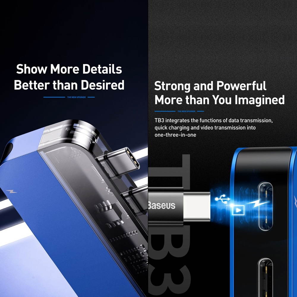 Baseus Transparent Series Dual-Port Type-C Multifunctional HUB Dual Type-C 2 USB 3.0 4K HD Interface Support PD Charging Video Output Thunder 3 For Macbook Smartphone